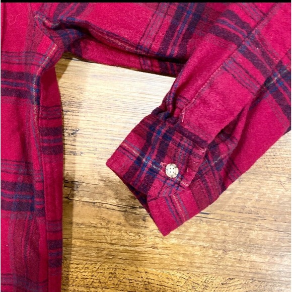Pendleton Plaid‎ Black Red Pure Virgin Wool Button Up Flannel USA Shirt Men's M - Picture 3 of 7